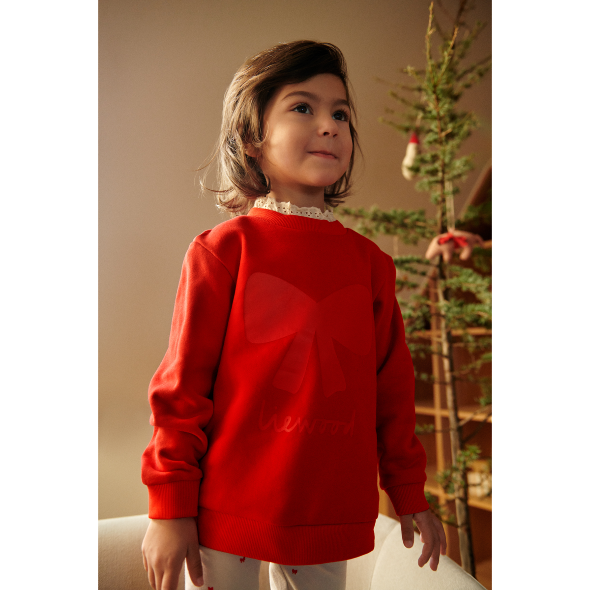 Liewood Rakel Sweatshirt mit Spitze - Holiday bow dark red / Apple red - Sweatshirts