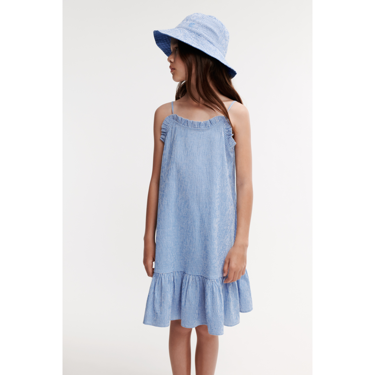 Liewood SOPHIA Seersucker-Kleid - Y/D Check Riverside / Crisp white - Kleid