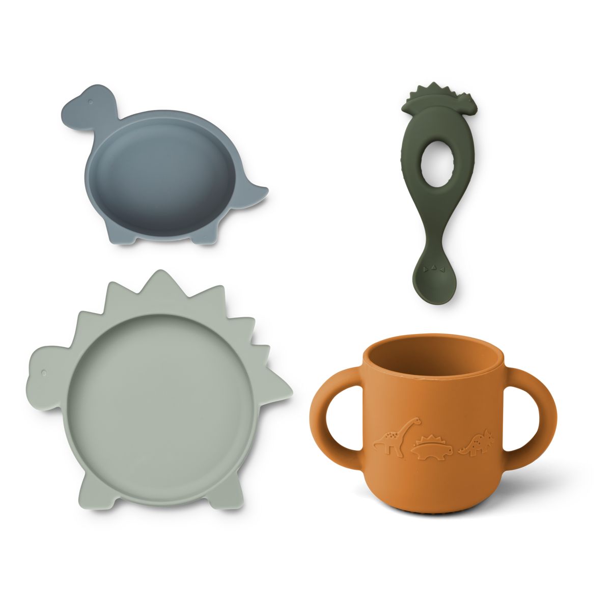 Liewood Vivi Silikongeschirr 4er Pack Baby - Dino blue multi mix - Geschirr satz