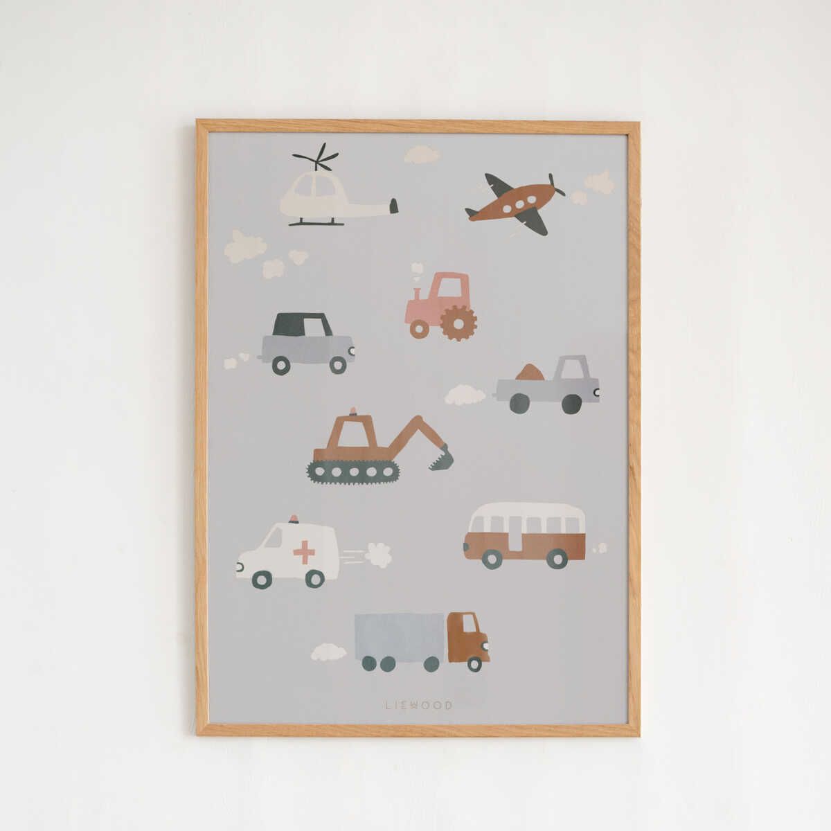 Liewood Poster Beverly - Vehicles / Dove blue - Poster