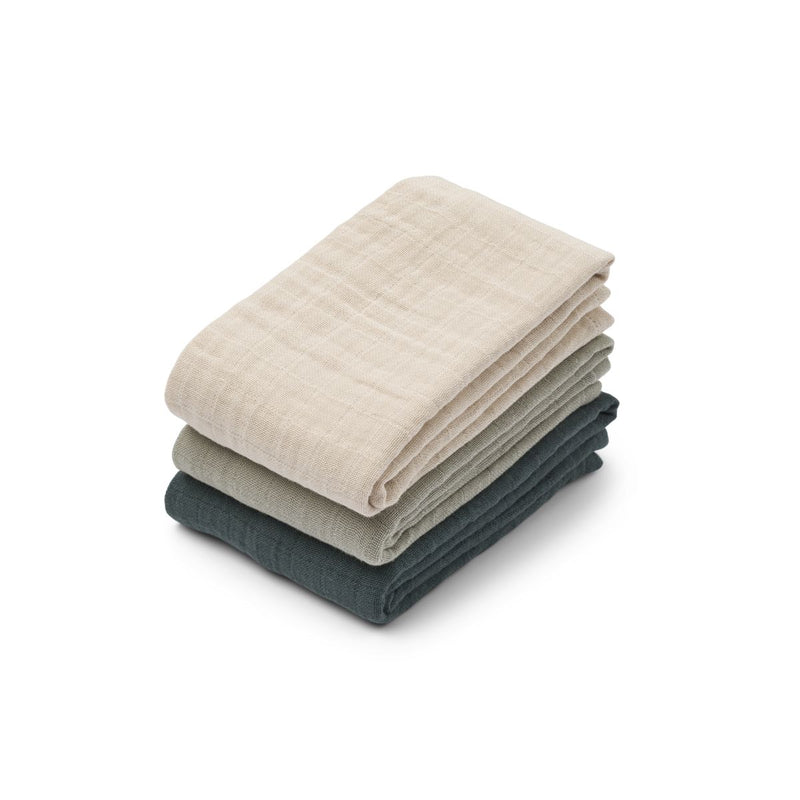 Liewood Lewis Baumwollmusselin Tuch 3er-Pack - Dove blue mix - Musselin Tuch