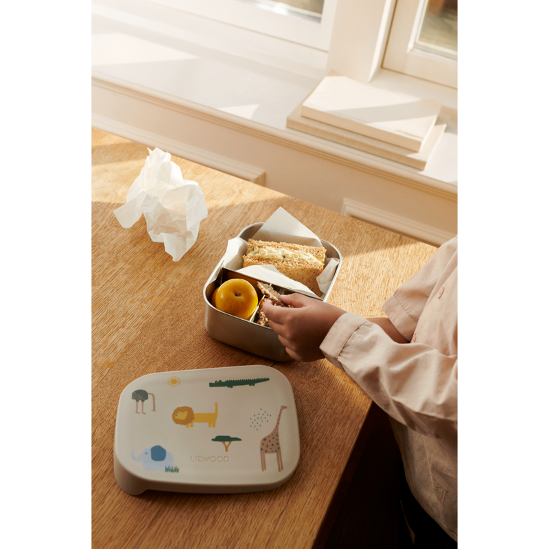 Liewood Arthur bedruckte Lunchbox - Safari sandy mix - Brotdose
