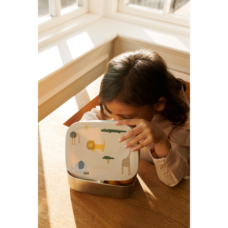 Liewood Arthur bedruckte Lunchbox - Safari sandy mix - Brotdose