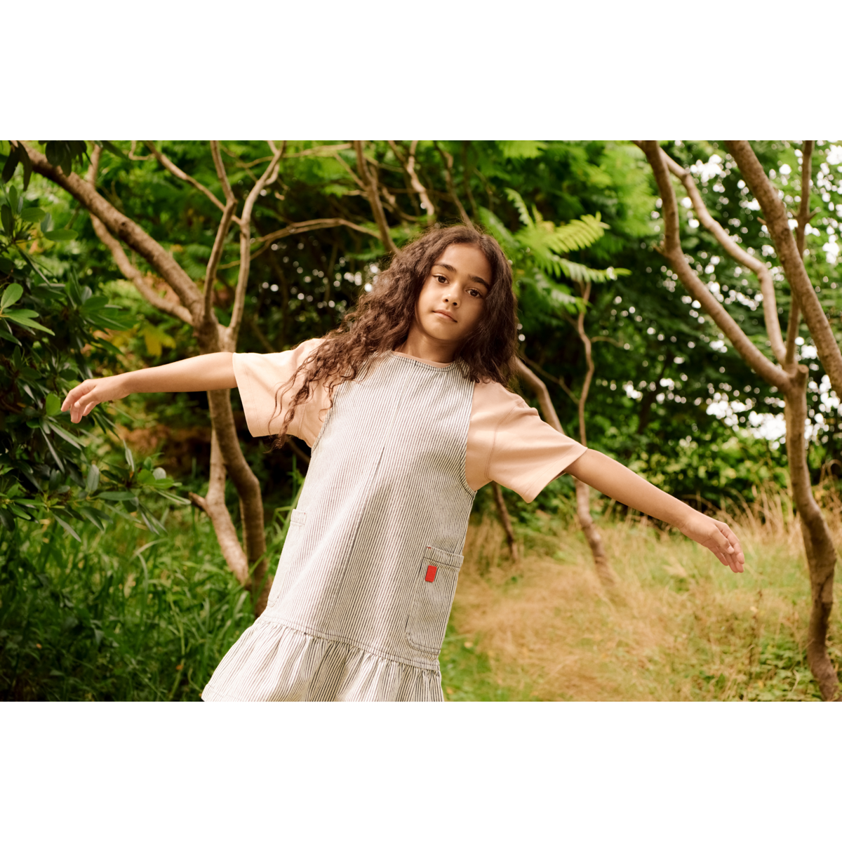 Liewood Angelica Striped Denim Frill Dress - Classic navy / Creme de la creme - DRESS