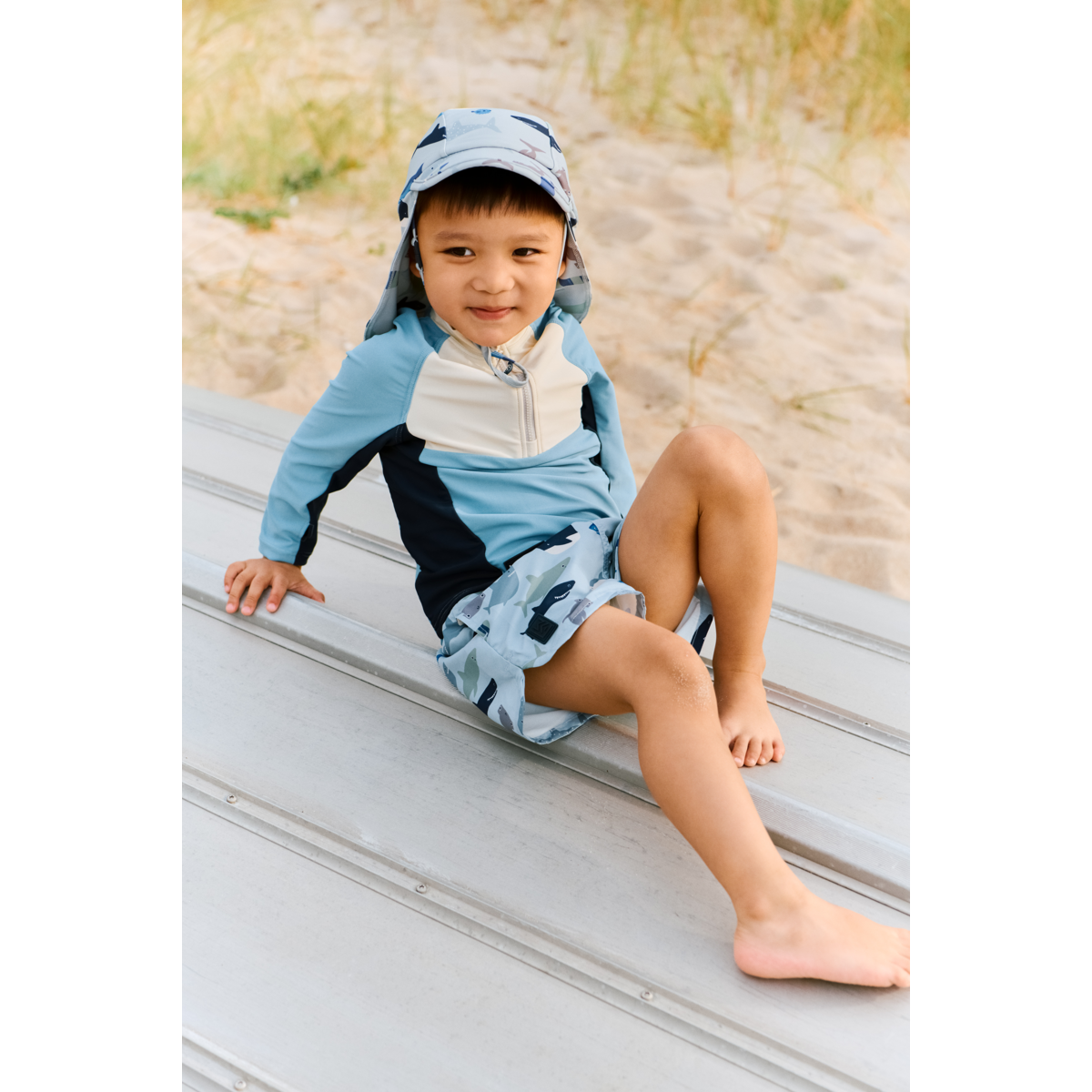 OLUF Swim Tee - Beach blue mix