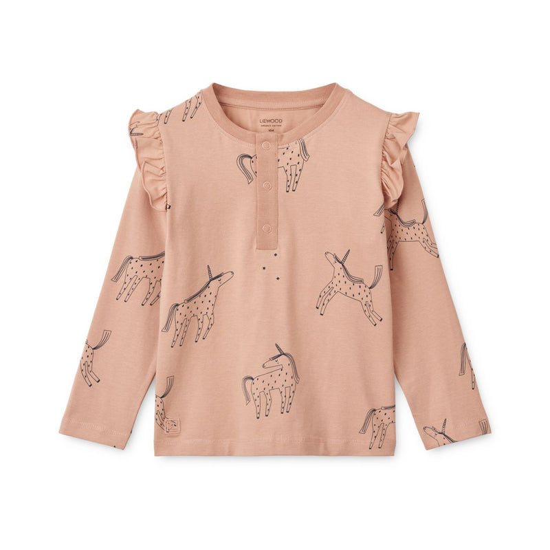 Wilhelm Bedrucktes Rüschen-Pyjama-Set - Unicorn / Pale tuscany