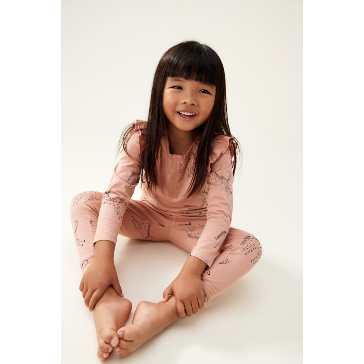 Wilhelm Bedrucktes Rüschen-Pyjama-Set - Unicorn / Pale tuscany