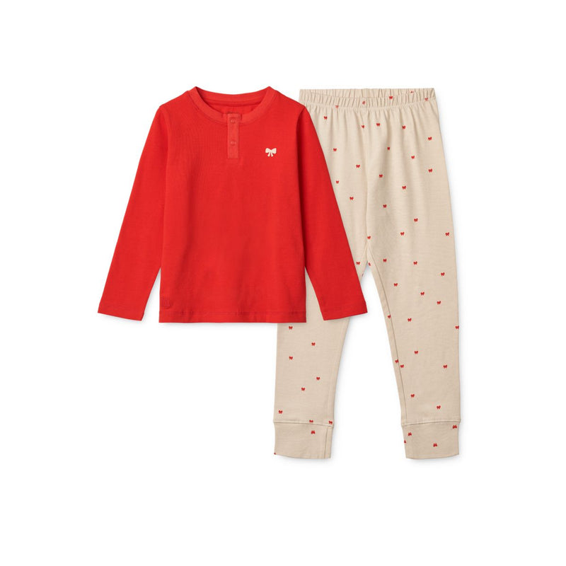 Liewood Wilhelm Bedrucktes Pyjama-Set
 - Holiday bow sandy / Apple red - Pyjama-Set