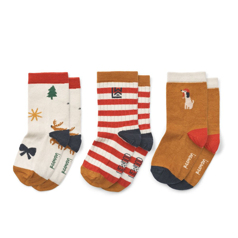 Liewood Silas Baumwoll Socken 3er Pack - Holiday / Sandy mix - Socken/Strümpfe