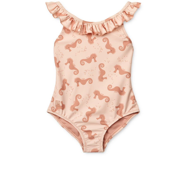 Liewood Kallie Badeanzug mit Print und Rüschen - Seahorse / Apple blossom - Badeanzug