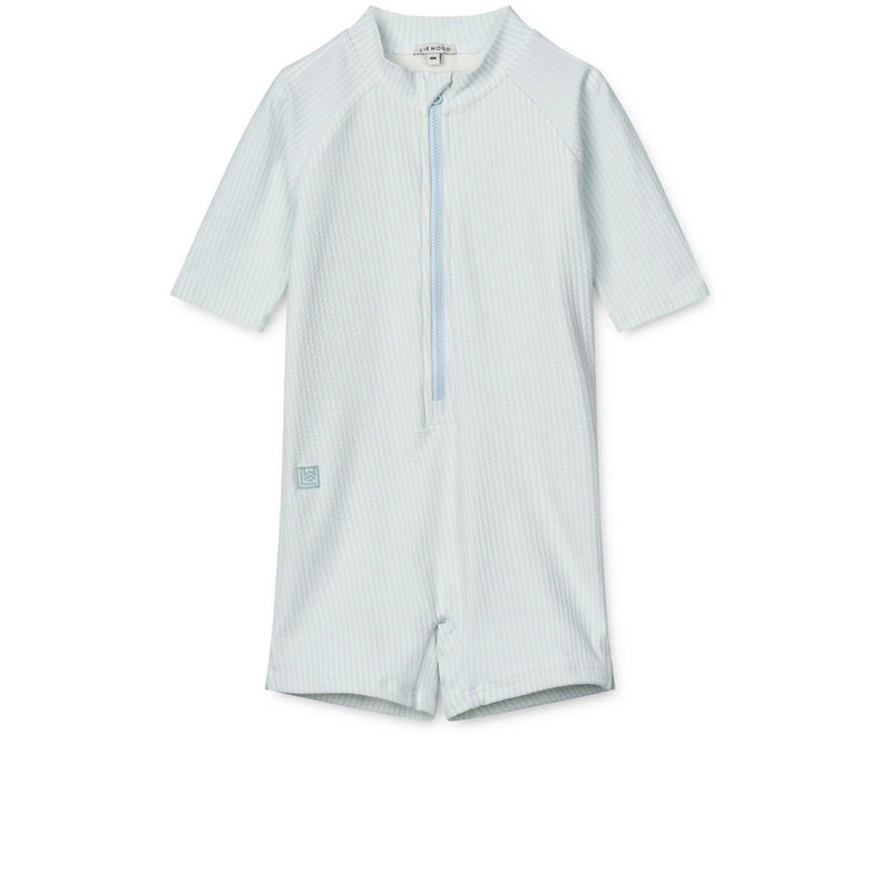 Liewood Max Schwimm-Jumpsuit Seersucker - Y/D stripe Pure sky / Creme de la creme - Badeanzug