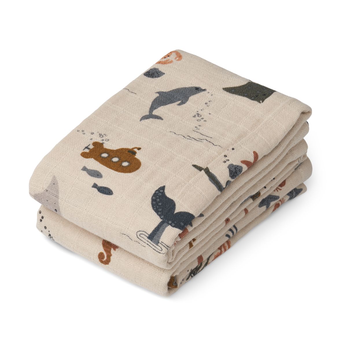 Lewis Baumwollmusselin Tuch 2er-Pack - Sea creature / Sandy