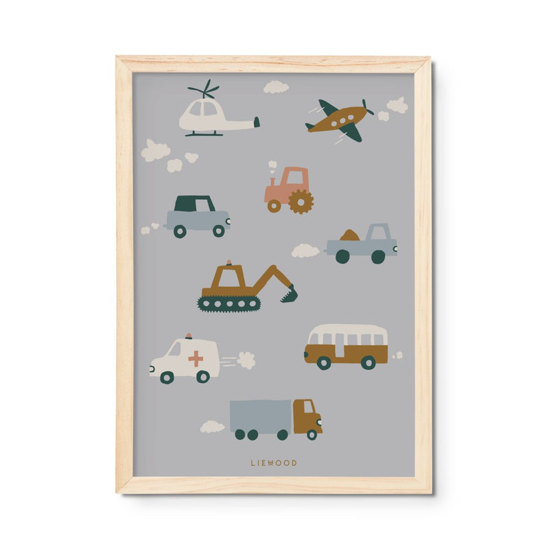 Liewood Poster Beverly - Vehicles / Dove blue - Poster