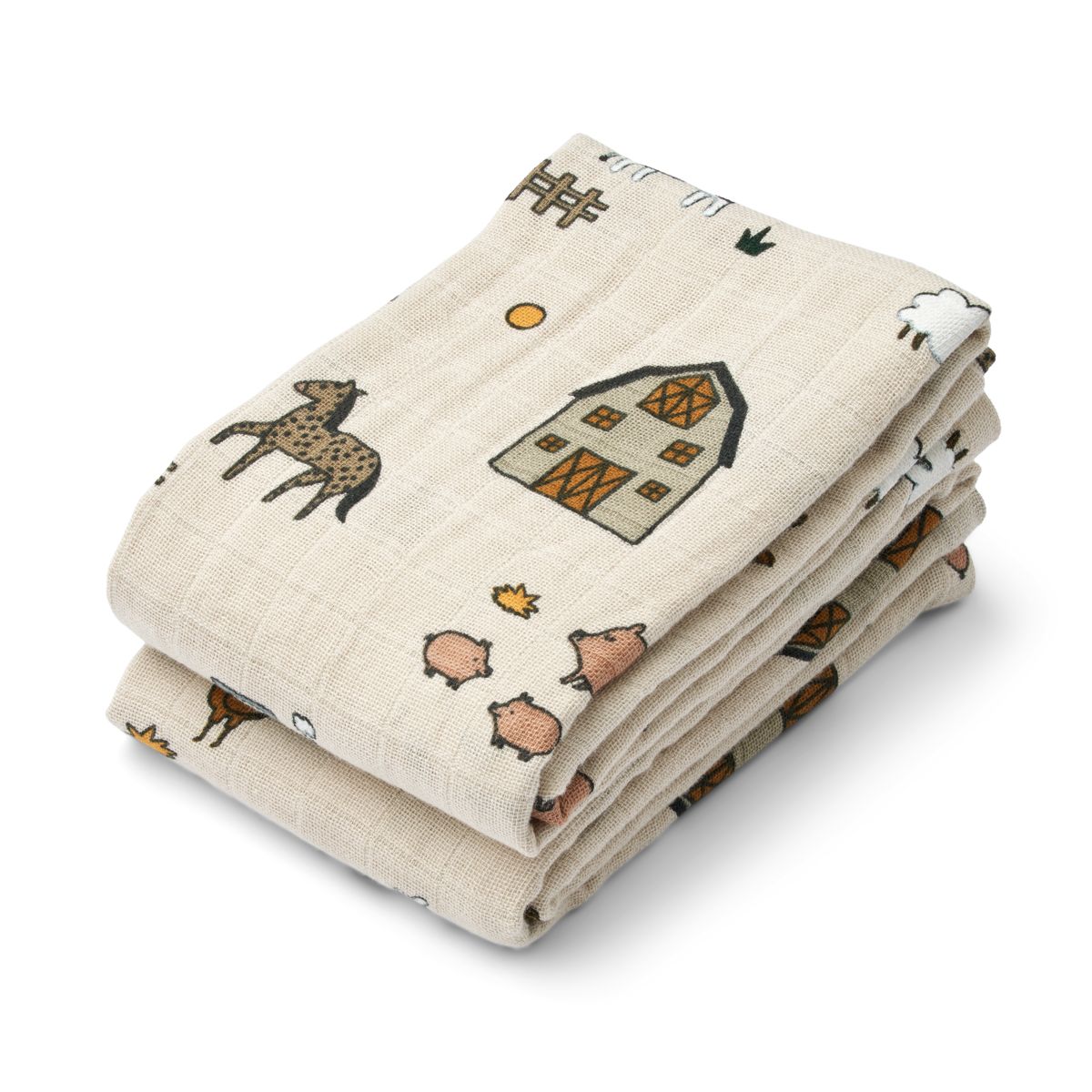 Liewood Lewis Baumwollmusselin Tuch 2er-Pack - Farm / Sandy - Musselin Tuch