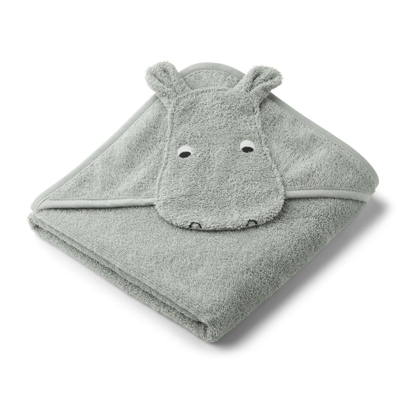 Liewood Albert Babyhandtuch mit Kapuze - Hippo dove blue - Häntucher / Waschlasppen