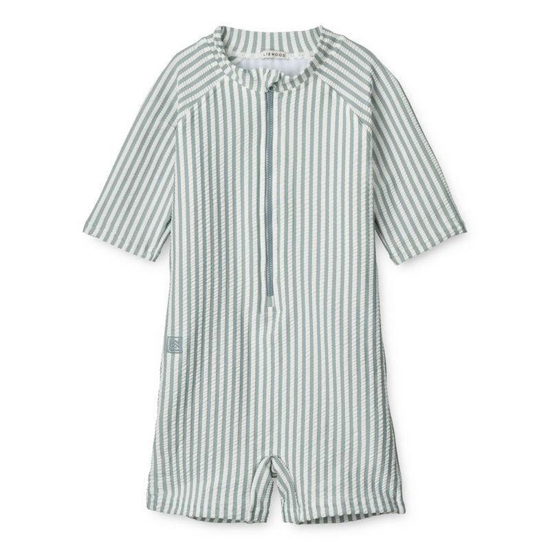 Liewood Max Schwimm-Jumpsuit Seersucker - Y/D stripe: Sea blue/white - Badeanzug