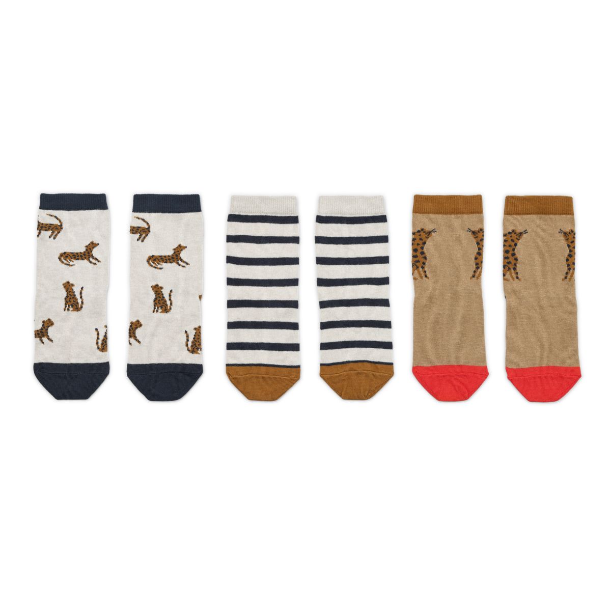 Liewood Silas Baumwoll Socken 3er Pack - Leopard / Sandy - Socken/Strümpfe