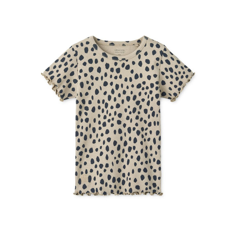 Liewood Nieve Geripptes T-Shirt - Leo spots / Mist - T-shirt