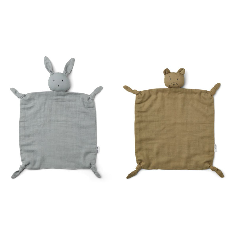 Liewood Agnete cuddle cloth 2-pack - Mr bear khaki / rabbit blue fog - Kuscheltuch