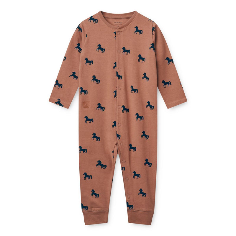 Liewood Birk Pyjama-Jumpsuit - Horses / Dark rosetta - Pyjama-Jumpsuit
