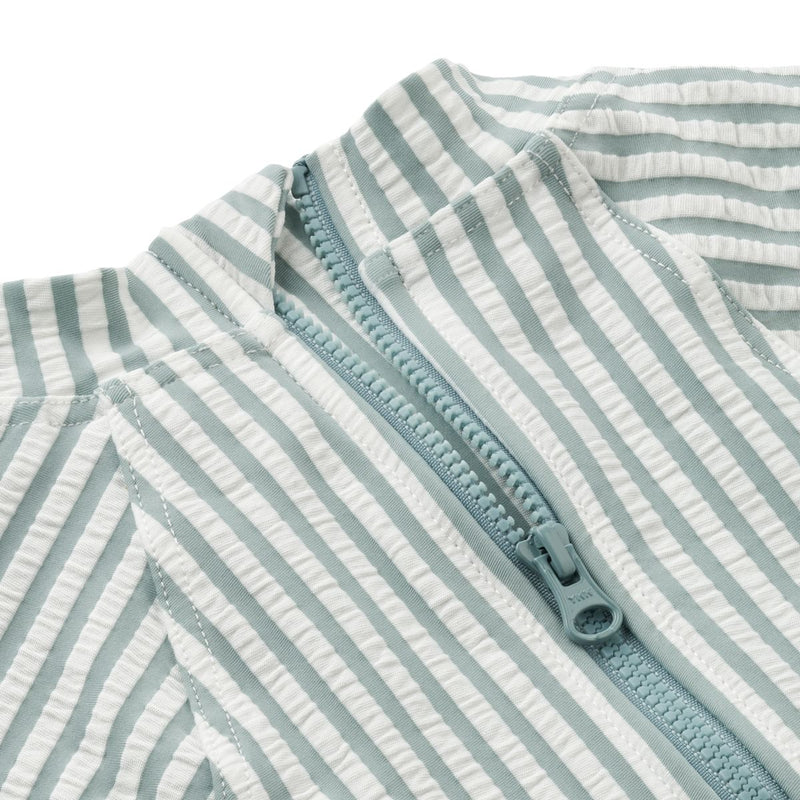 Liewood Maxime seersucker baby swimsuit - Y/D stripe: Sea blue/white - Badeanzug