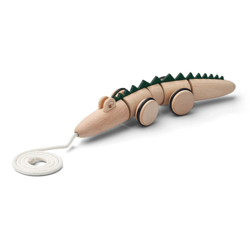 Liewood Sidsel Nachzieh-Krokodil-Spielzeug - Natural wood / hunter green mix - Ziehspielzeug