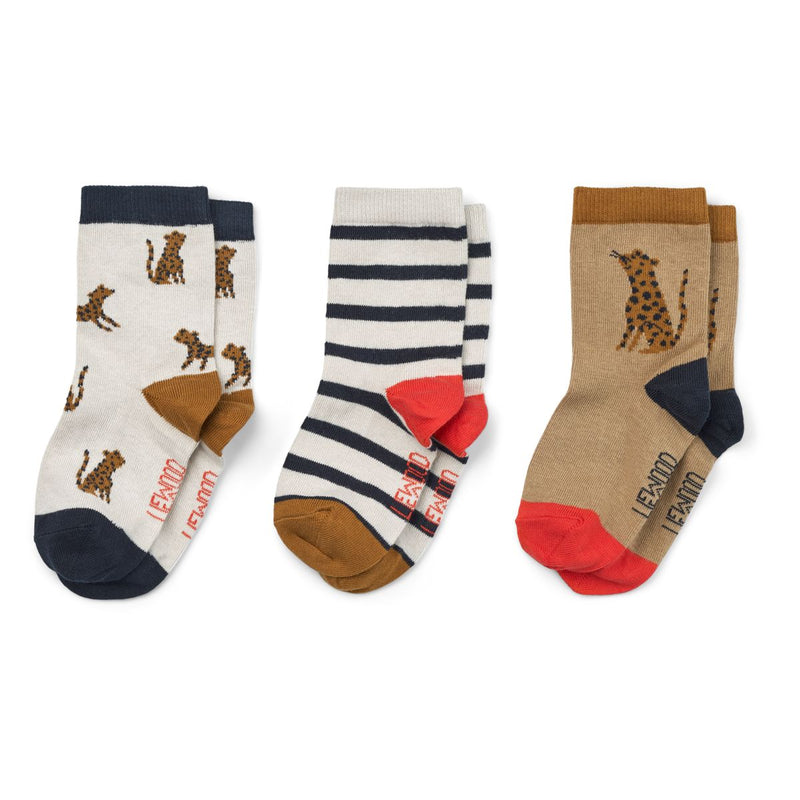 Liewood Silas Baumwoll Socken 3er Pack - Leopard / Sandy - Socken/Strümpfe